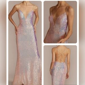 Jules & Cleo Full Length Plunging Sequin Gown